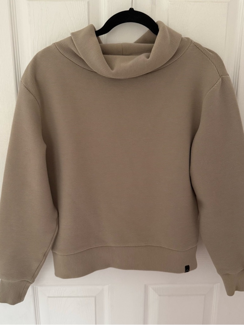 Varley Milton Beige Ribbed Funnel-Neck Sweatshirt Size XS